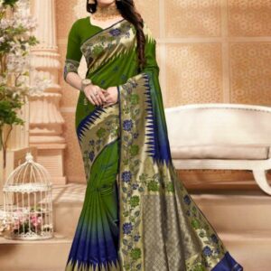 Mehendi Green x Blue Silk Weaving Saree