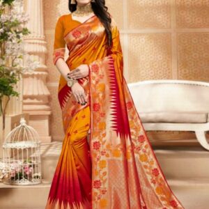 Mustard x Red Silk Weaving Saree