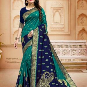 Cement Green x Blue Silk Weaving Saree