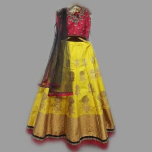 Banarsi Silk Yellow Ethnic Crop Top