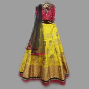 Banarsi Silk Yellow Ethnic Crop Top