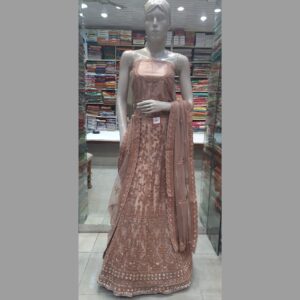 Net Coffee Embroidered Lehenga