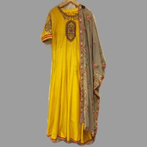 Yellow Silk Embroidered Gown