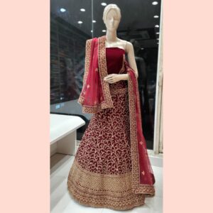 Maroon Lykra Bridal Lehenga