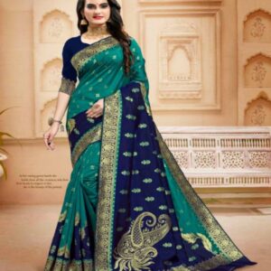 Cement Green x Blue Silk Weaving Saree