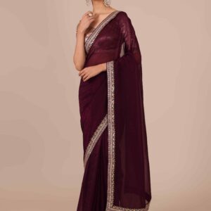 Maroon Saree with Thread and Sequins Work