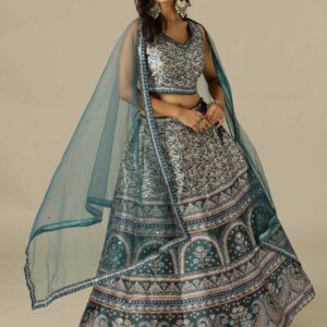 Green Printed Silk Lehenga Choli With Net Dupatta