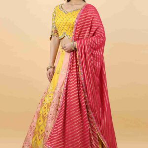 Yellow Banarsi Silk Lehenga Choli with Rani Dupatta