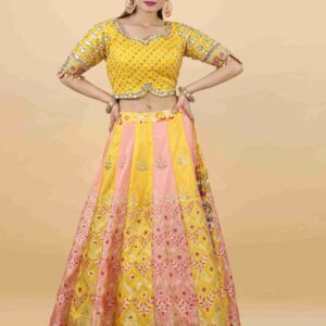 Yellow Banarsi Silk Lehenga Choli with Rani Dupatta