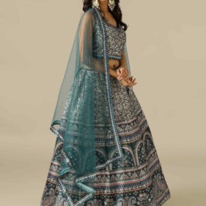 Green Printed Silk Lehenga Choli With Net Dupatta