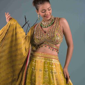 Mehendi Green Lehenga Choli with Multi-Thread, Stones Work