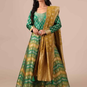 Rama Color Banarasi Silk Anarkali With Dupatta