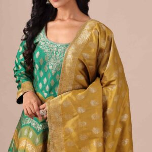 Rama Color Banarasi Silk Anarkali With Dupatta