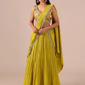 Yellow Color Silk Drape Lehenga