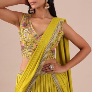 Yellow Color Silk Drape Lehenga